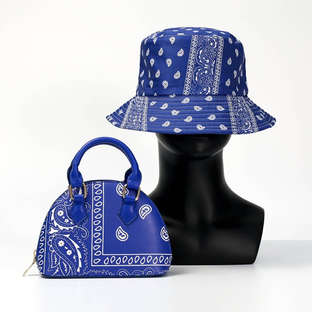 Blue Bandana Print Hat and Bag Set